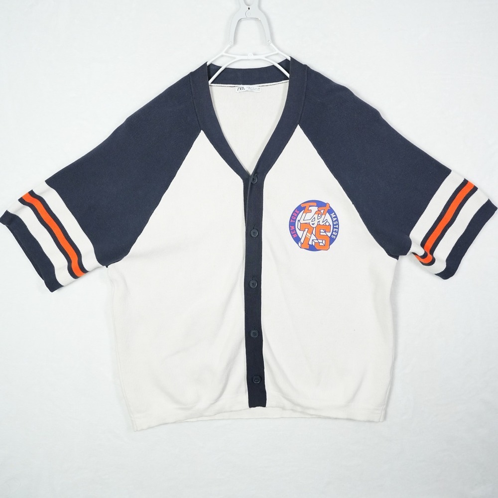 Zara Mens XL Short Sleeve Knit Cardigan Varsity New York Pickstown‎ Baseball